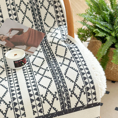 Tapis en coton et lin à pompons géométriques - image 6