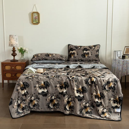 Drap-housse luxueux en peluche avec motif floral - 2 taies d'oreiller - 48 cm x 74 cm - image 0