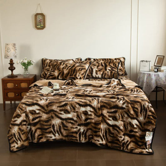 Drap-housse en peluche à rayures tigrées - 2 taies d'oreiller - 48 cm x 74 cm - image 0