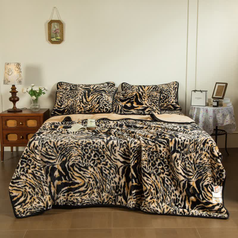 Drap-housse en peluche à imprimé léopard - 2 taies d'oreiller - 48 cm x 74 cm - image 0