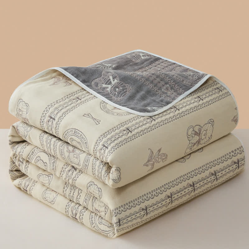 Couette en mousseline de coton à rayures florales et motif ours - image 5