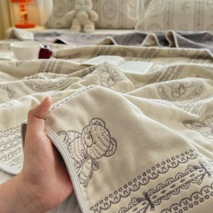 Couette en mousseline de coton à rayures florales et motif ours - image 4