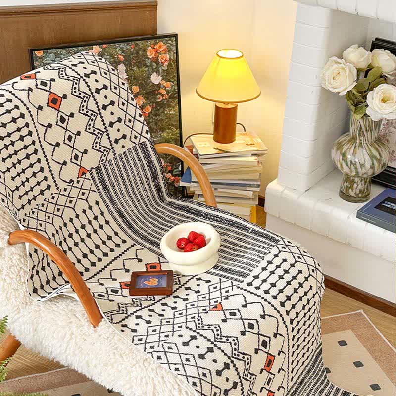 Tapis fonctionnel géométrique nordique en coton et lin - image 2