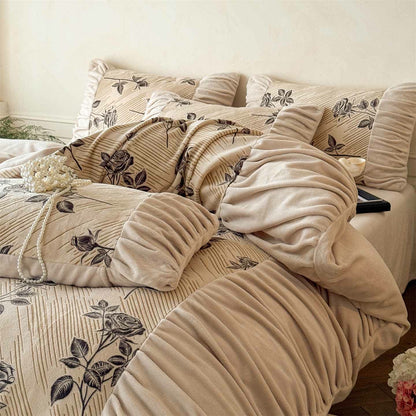 Parure de lit romantique et chaleureuse en peluche avec motif rose - image 2