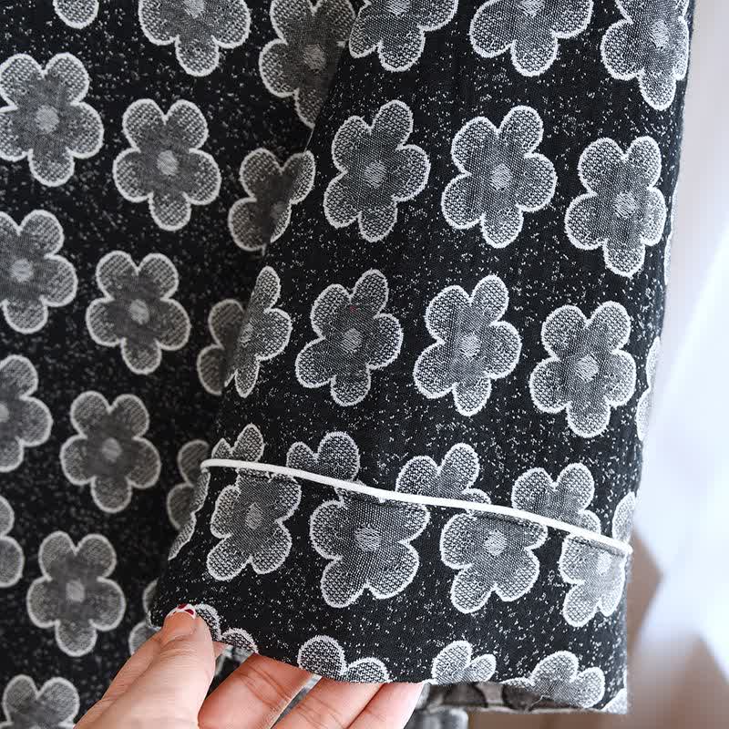 Pyjama en coton jacquard noir à motif floral - image 5