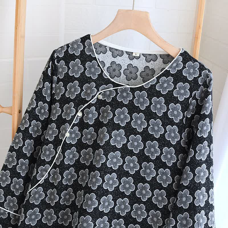 Pyjama en coton jacquard noir à motif floral - image 15