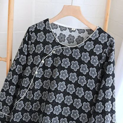 Pyjama en coton jacquard noir à motif floral - image 15