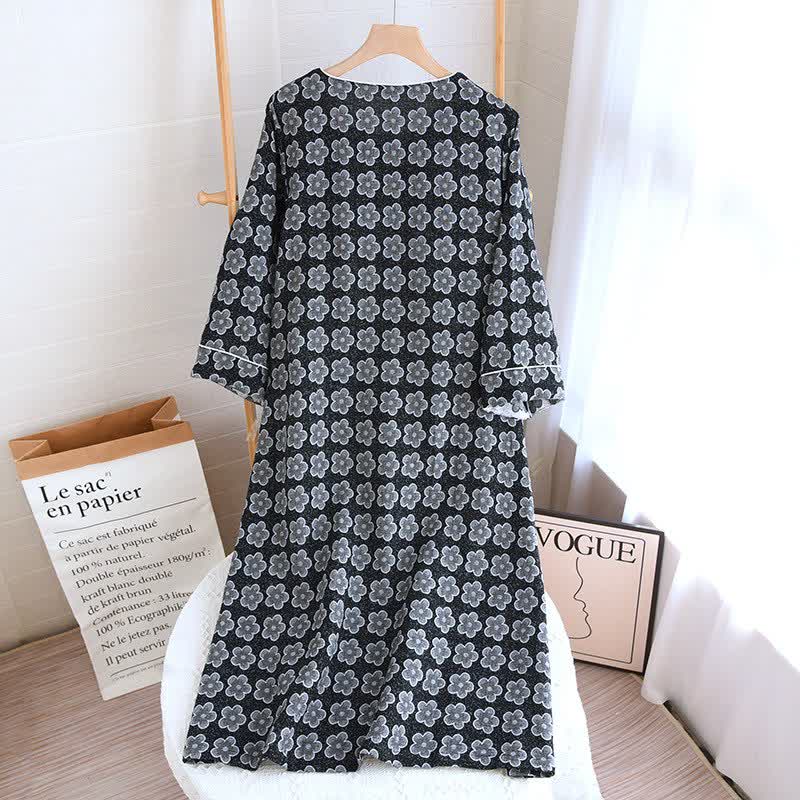 Pyjama en coton jacquard noir à motif floral - image 14