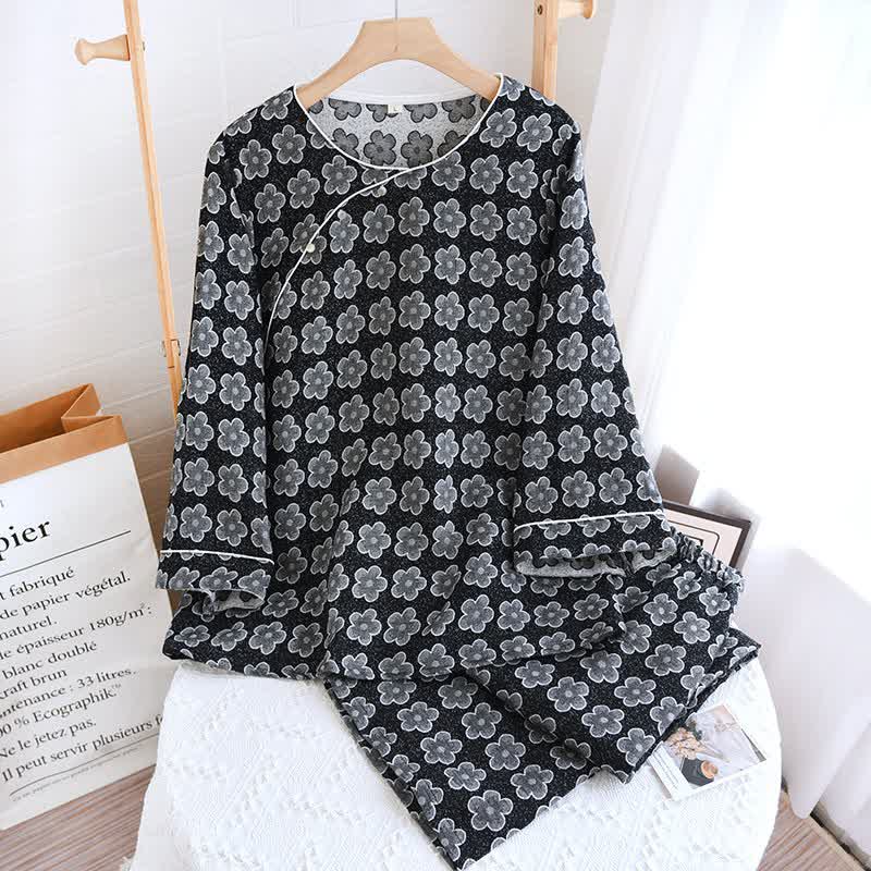 Pyjama en coton jacquard noir à motif floral - Vêtements de détente - XL - image 0