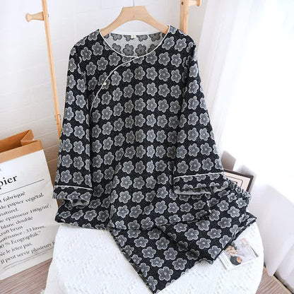 Pyjama en coton jacquard noir à motif floral - Vêtements de détente - XL - image 0