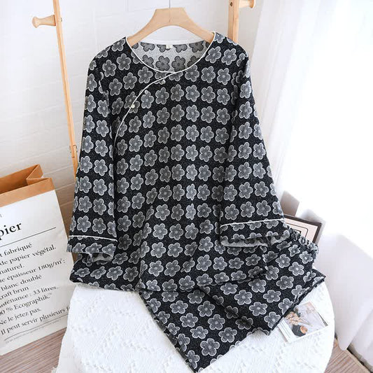 Pyjama en coton jacquard noir à motif floral - Vêtements de détente - XL - image 0