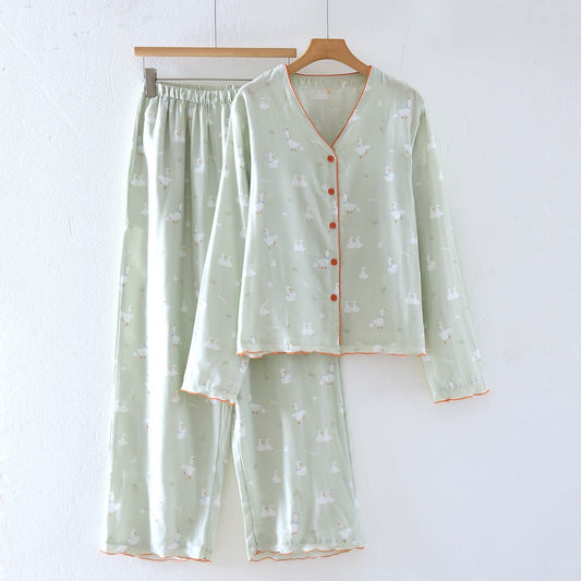 Ensemble de vêtements d'intérieur en gaze de coton avec canard de dessin animé - XL - image 0