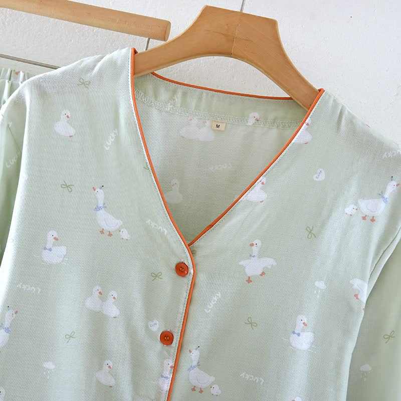 Ensemble de vêtements d'intérieur en gaze de coton avec canard de dessin animé - image 2