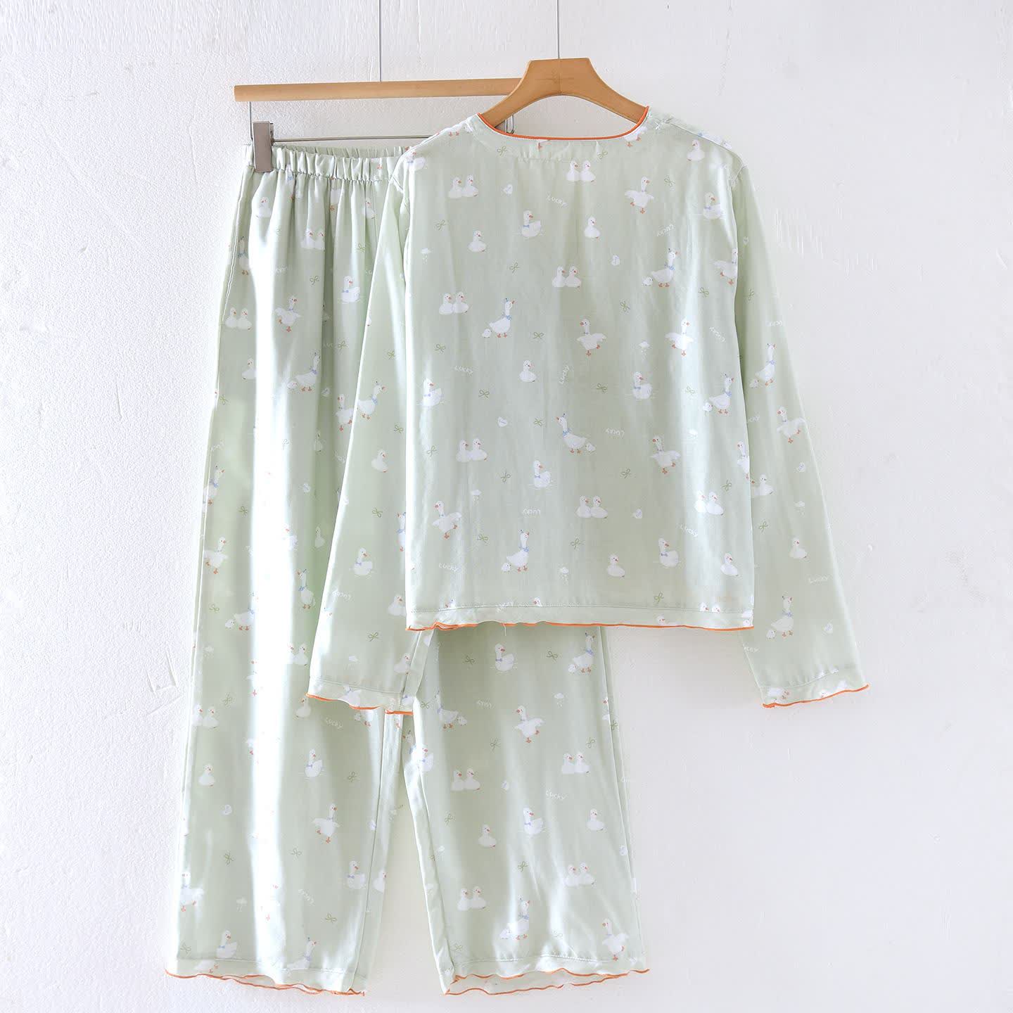 Ensemble de vêtements d'intérieur en gaze de coton avec canard de dessin animé - image 1