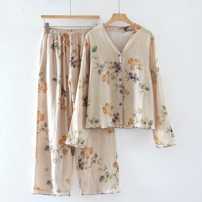 Ensemble de vêtements d'intérieur en gaze de coton à imprimé feuilles et fruits - XL - image 0