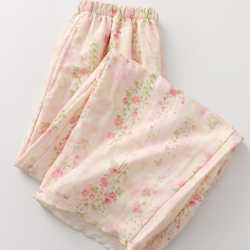 Ensemble de vêtements d'intérieur en gaze de coton rose avec motif rose - image 4