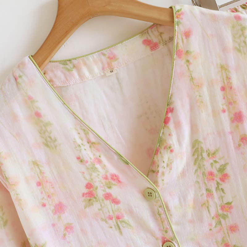Ensemble de vêtements d'intérieur en gaze de coton rose avec motif rose - image 5