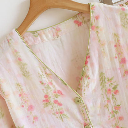 Ensemble de vêtements d'intérieur en gaze de coton rose avec motif rose - image 5