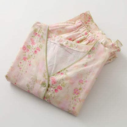 Ensemble de vêtements d'intérieur en gaze de coton rose avec motif rose - image 3