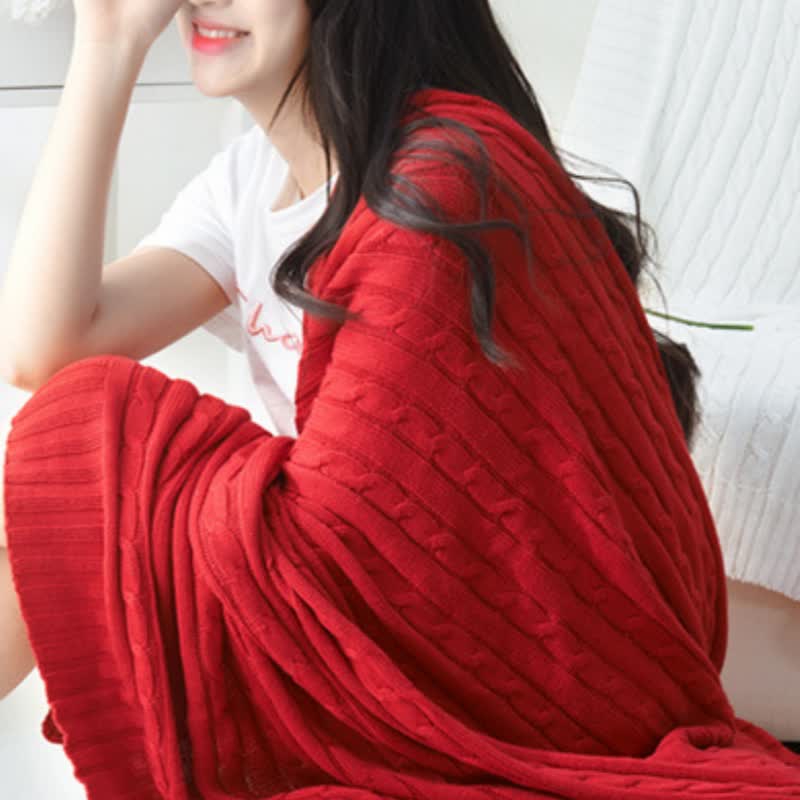 Couverture de canapé en coton tricoté uni Ownkoti - Rouge - 180 cm x 200 cm - image 5