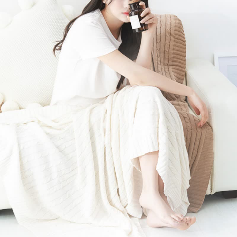 Couverture de canapé en coton tricoté uni Ownkoti - Blanc - 180 cm x 200 cm - image 26