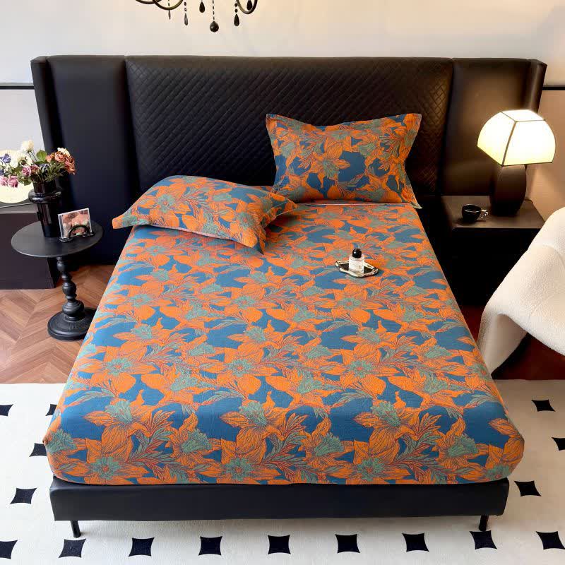 Drap-housse en gaze de coton à motif floral de lys - image 1