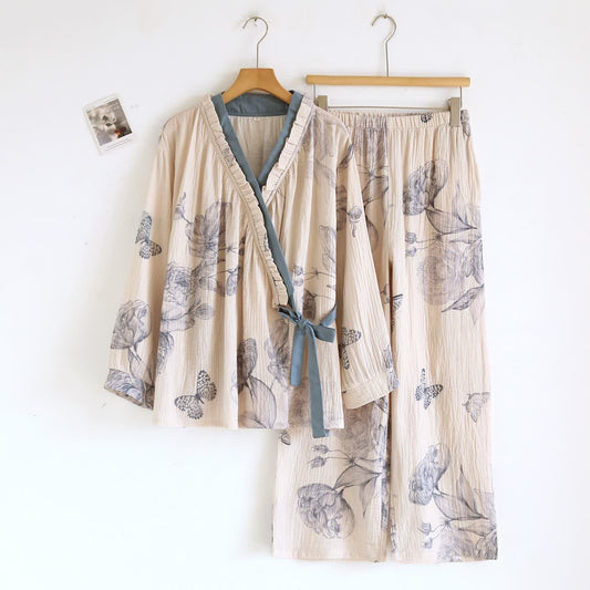 Ensemble de vêtements d'intérieur en coton avec imprimé oriental papillon et floral - XL - image 0