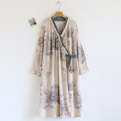 Chemise de nuit en gaze de coton à motif floral papillon oriental - XL - image 1