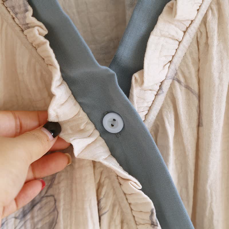 Chemise de nuit en gaze de coton à motif floral papillon oriental - image 2