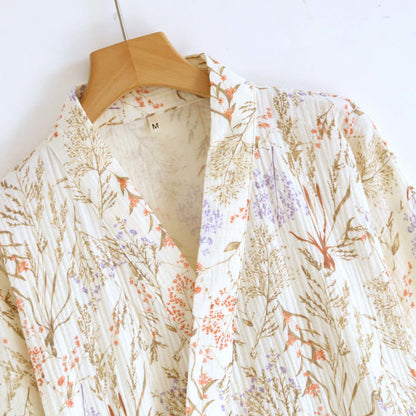 Peignoir en gaze de coton style kimono avec motif floral discret - image 4