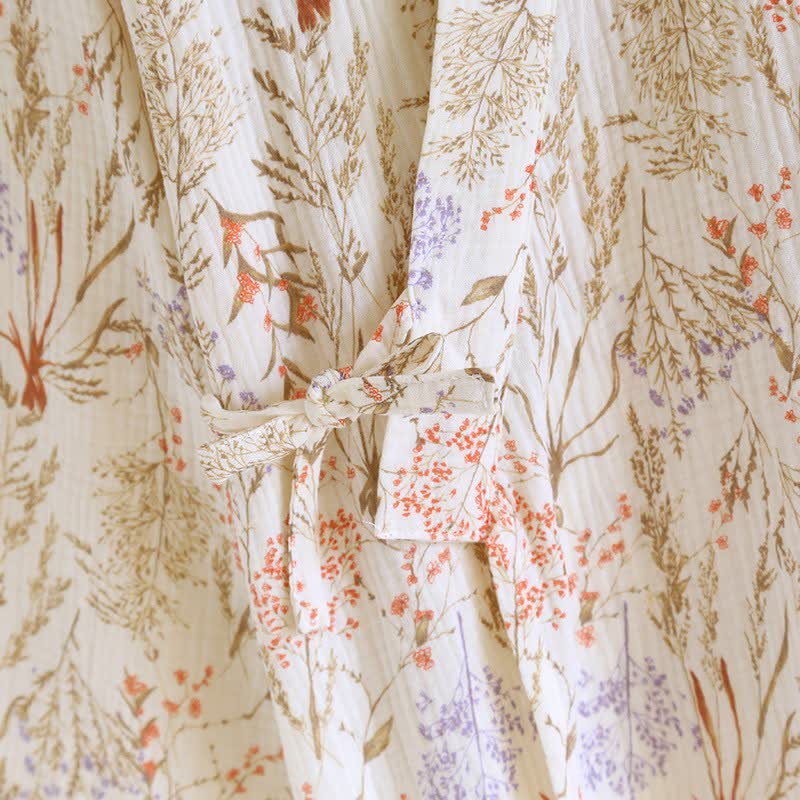 Peignoir en gaze de coton style kimono avec motif floral discret - image 8