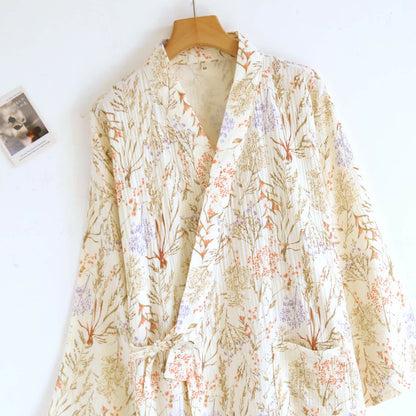 Peignoir en gaze de coton style kimono avec motif floral discret - image 3