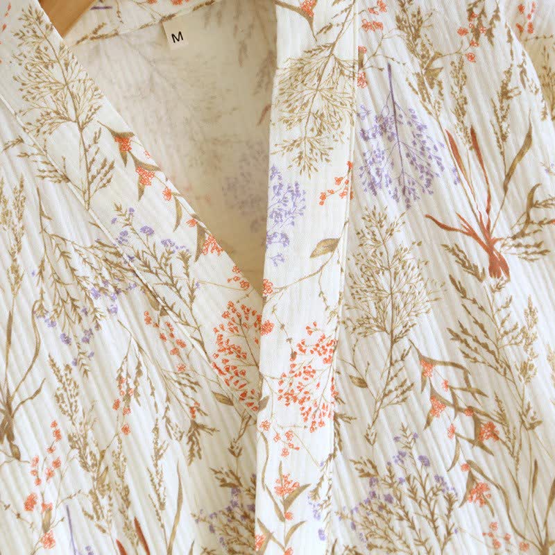 Peignoir en gaze de coton style kimono avec motif floral discret - image 5