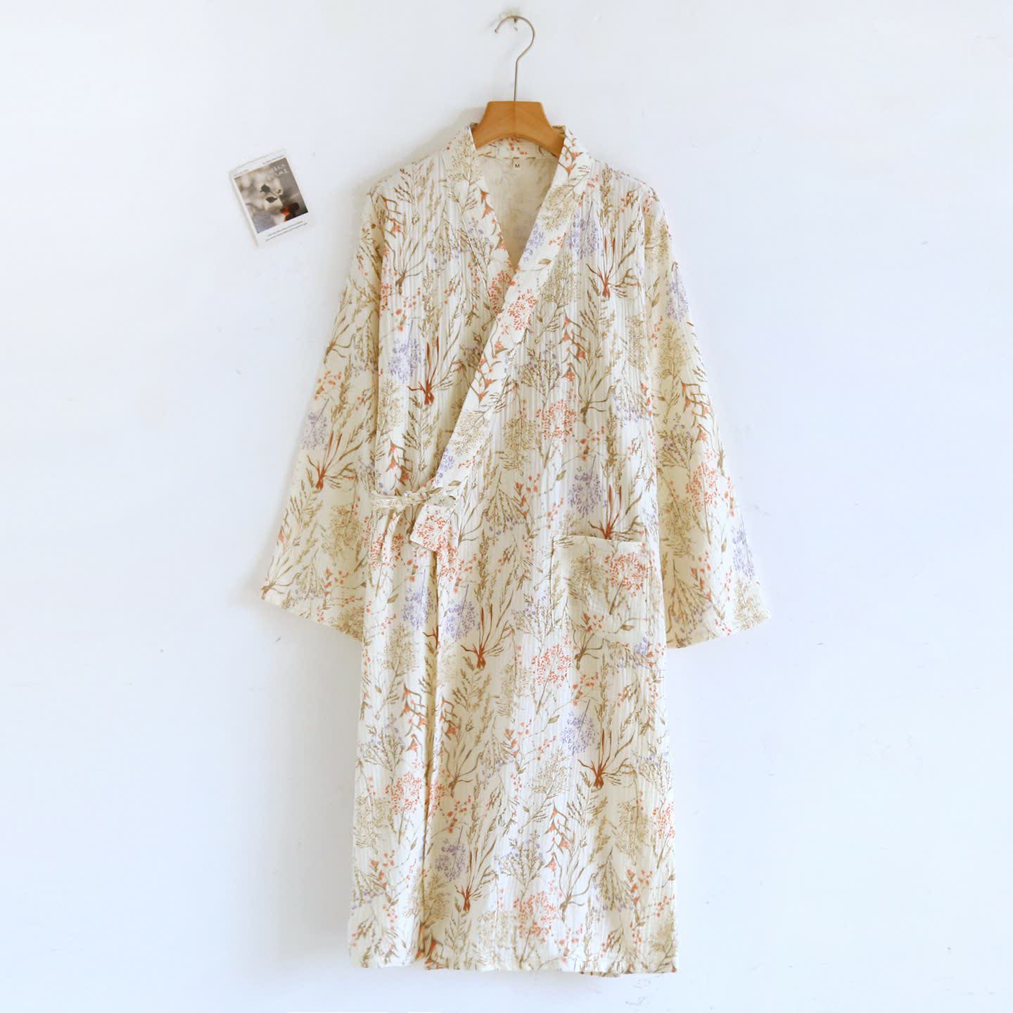 Peignoir en gaze de coton style kimono avec motif floral discret - L - image 0