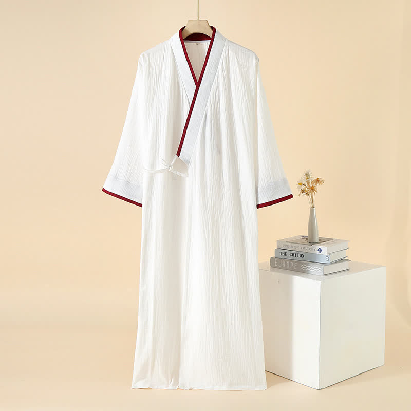 Peignoir kimono minimaliste unisexe en gaze de coton - Blanc et rouge - XL - image 16