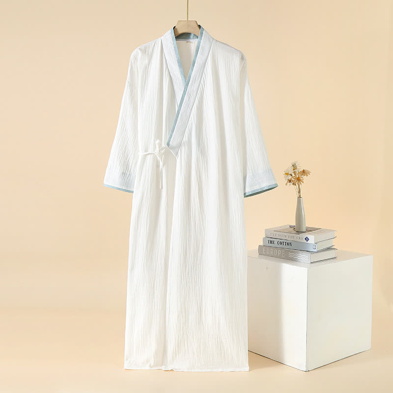 Peignoir kimono minimaliste unisexe en gaze de coton - Blanc et bleu - XL - image 14