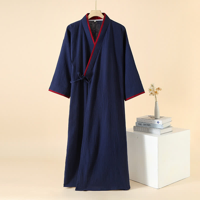 Peignoir kimono minimaliste unisexe en gaze de coton - Bleu marine et rouge - XL - image 10