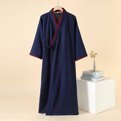 Peignoir kimono minimaliste unisexe en gaze de coton - Bleu marine et rouge - XL - image 10