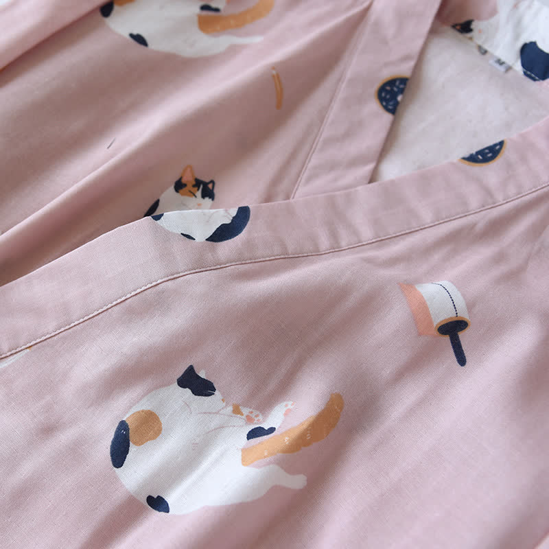 Peignoir kimono assorti en gaze de coton à motif chat - image 6