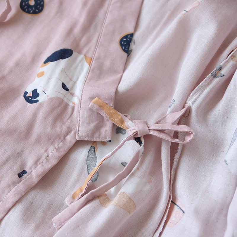 Peignoir kimono assorti en gaze de coton à motif chat - image 7