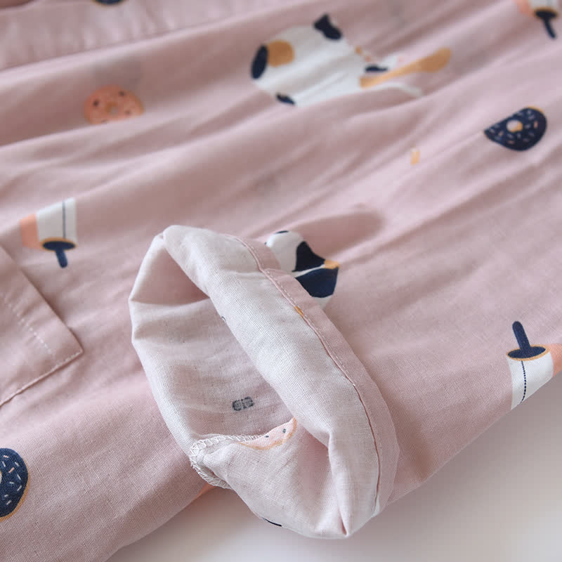 Peignoir kimono assorti en gaze de coton à motif chat - image 11