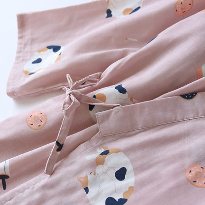 Peignoir kimono assorti en gaze de coton à motif chat - image 8
