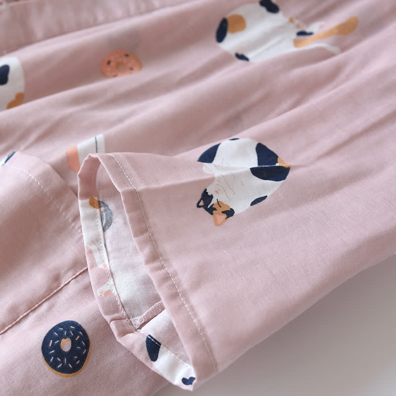 Peignoir kimono assorti en gaze de coton à motif chat - image 10