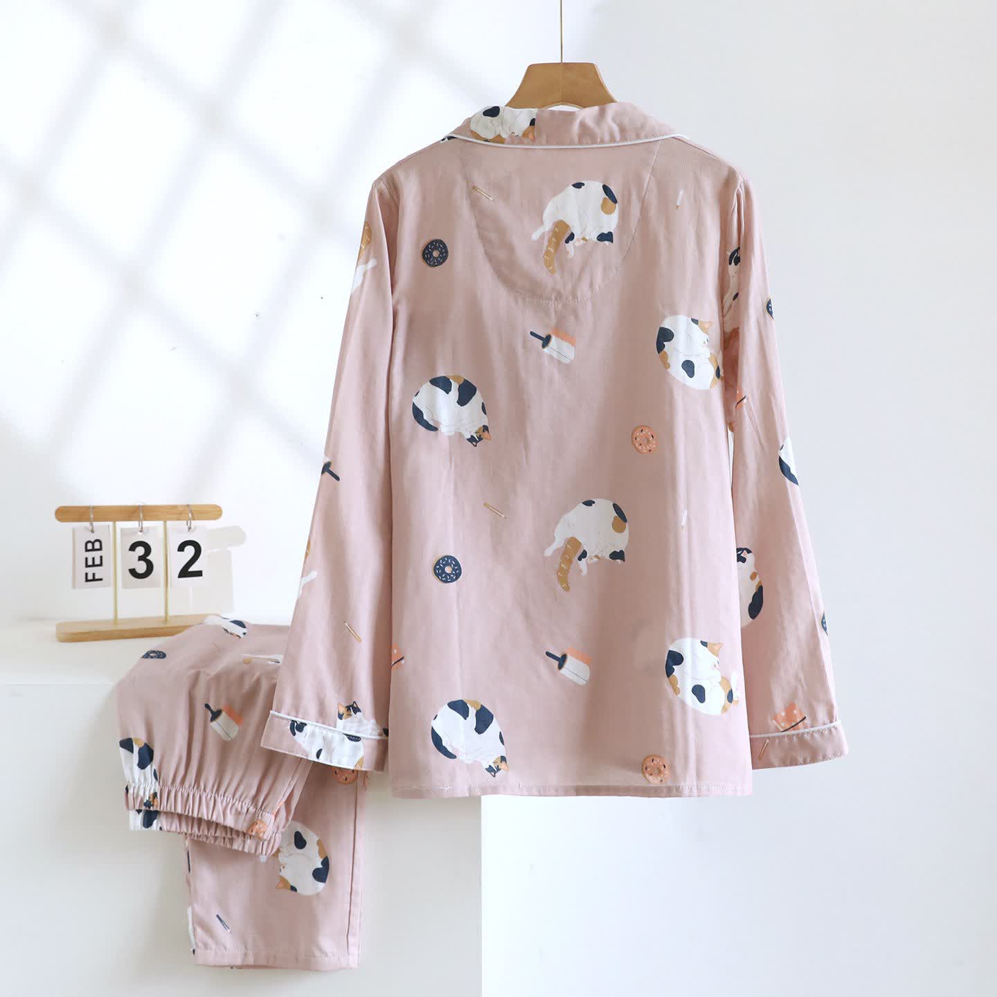 Ensemble de vêtements de détente en coton assorti avec un chat de dessin animé - image 5