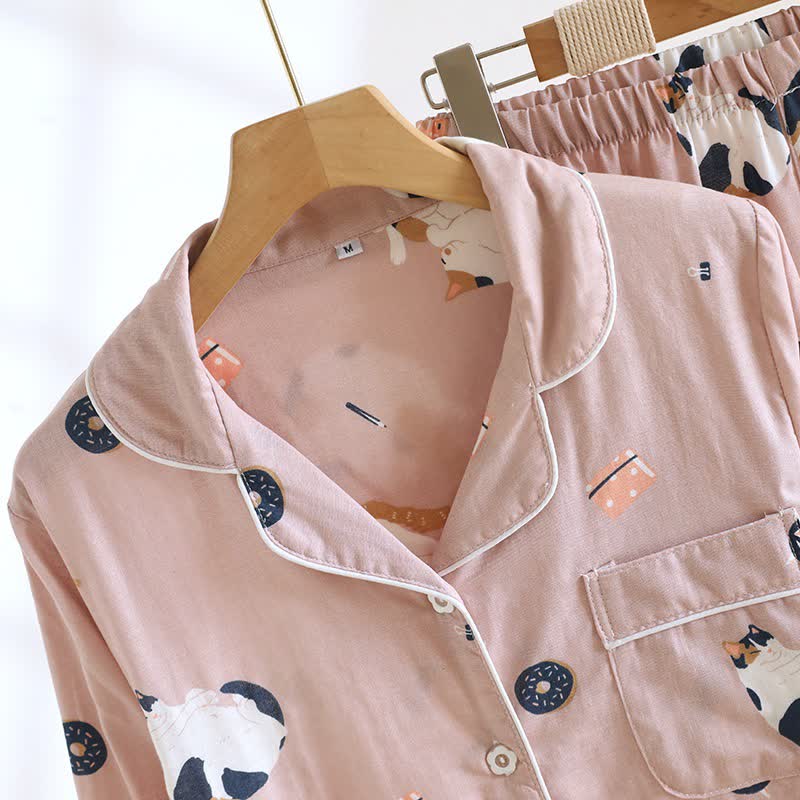 Ensemble de vêtements de détente en coton assorti avec un chat de dessin animé - image 6
