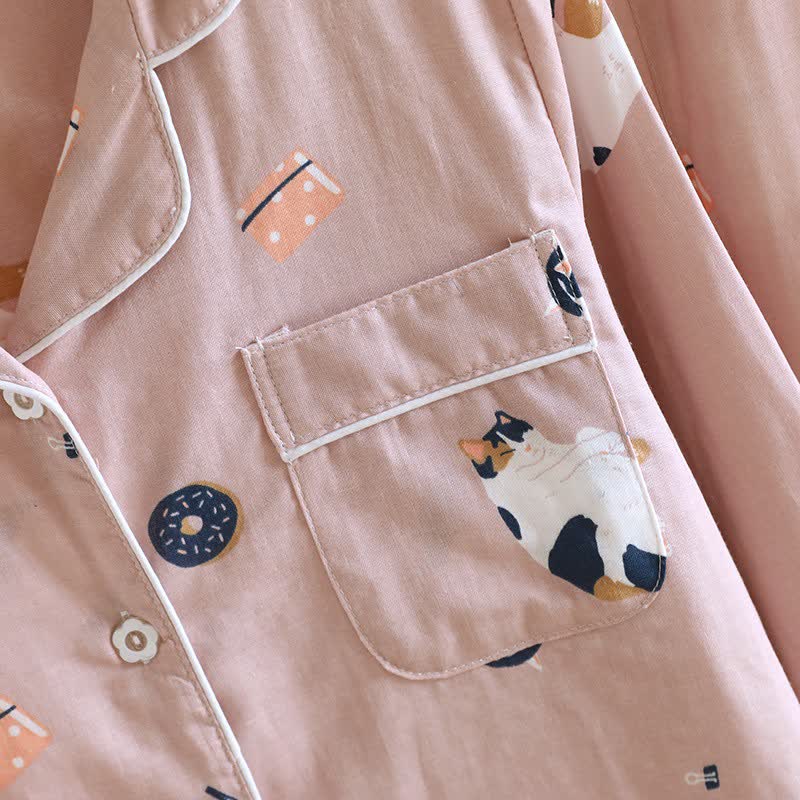 Ensemble de vêtements de détente en coton assorti avec un chat de dessin animé - image 8