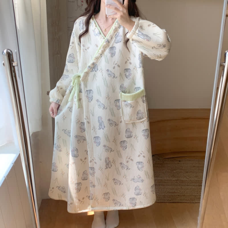 Chemise de nuit à imprimé lapin de dessin animé avec volants et poche - XXL - image 2