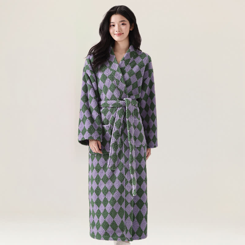 Peignoir unisexe en peluche à motif losanges - Violet - XL - image 7
