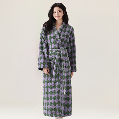 Peignoir unisexe en peluche à motif losanges - Violet - XL - image 7