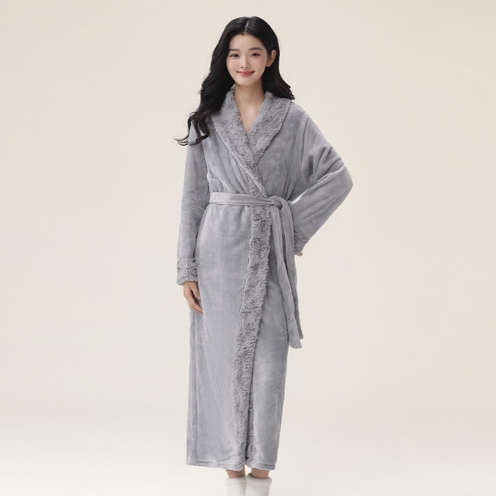 Peignoir minimaliste en peluche de flanelle robuste - Gris - XL - image 2